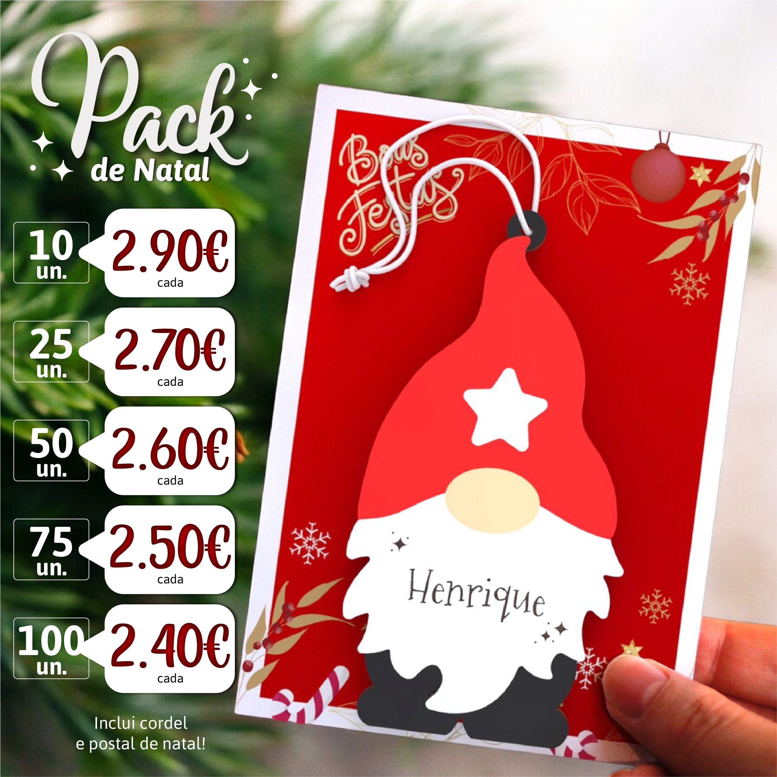 PACK -Enfeite de Natal Gnomo Personalizado - Laser Madeira