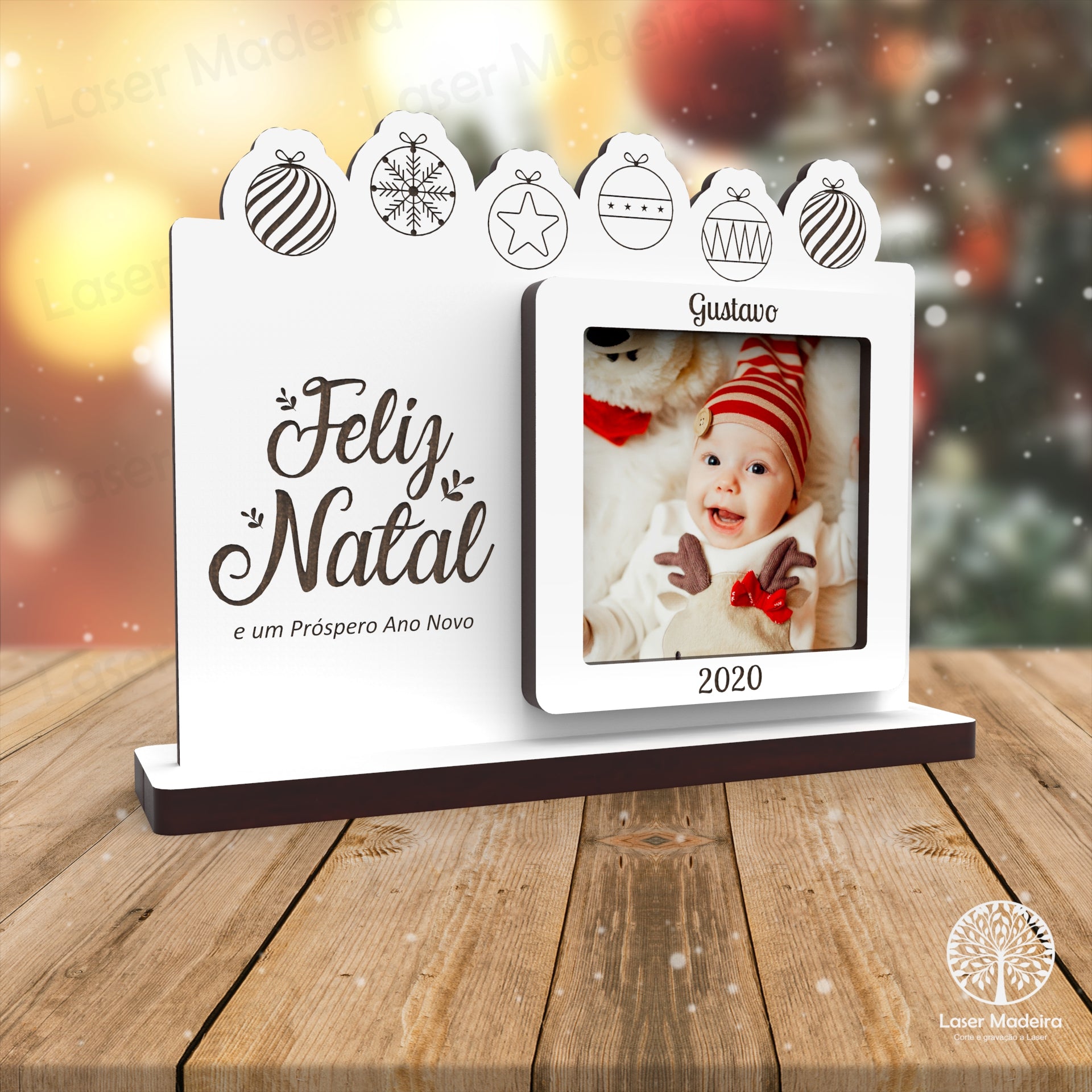 Mini-Moldura Natal - Bolas de Natal com nome - Laser Madeira