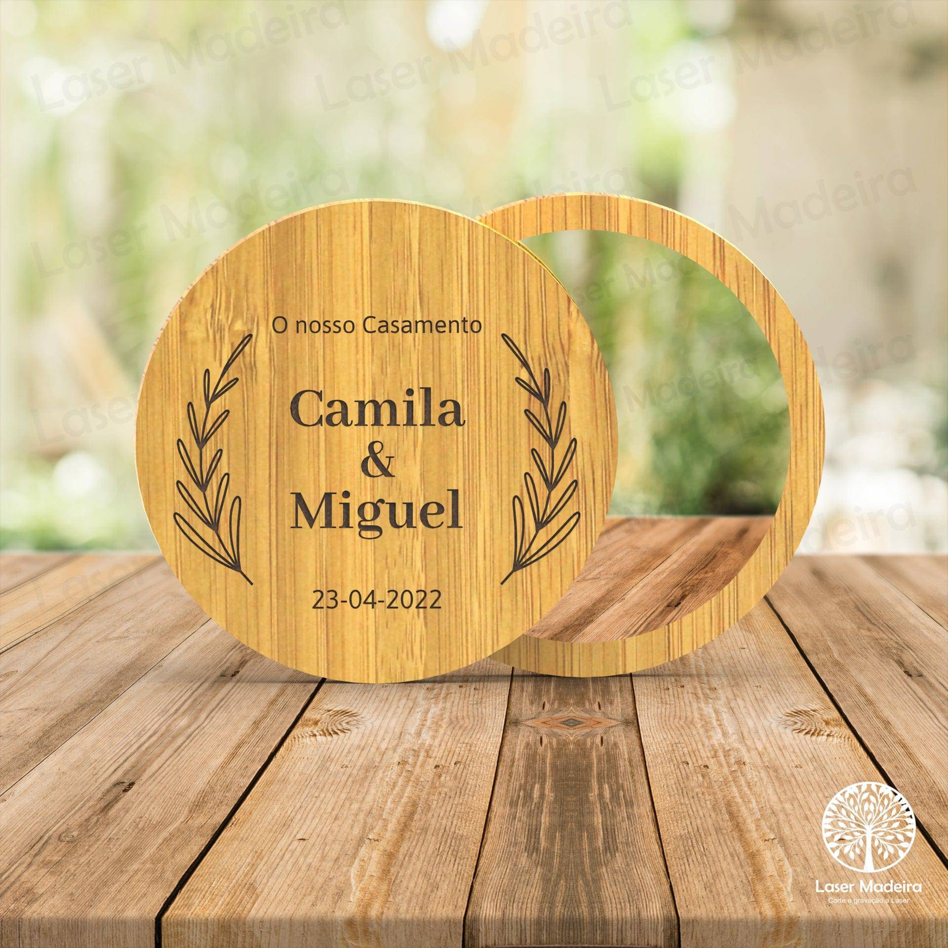 Espelho em Bambu - Casamento - Modelo 1 - Laser Madeira