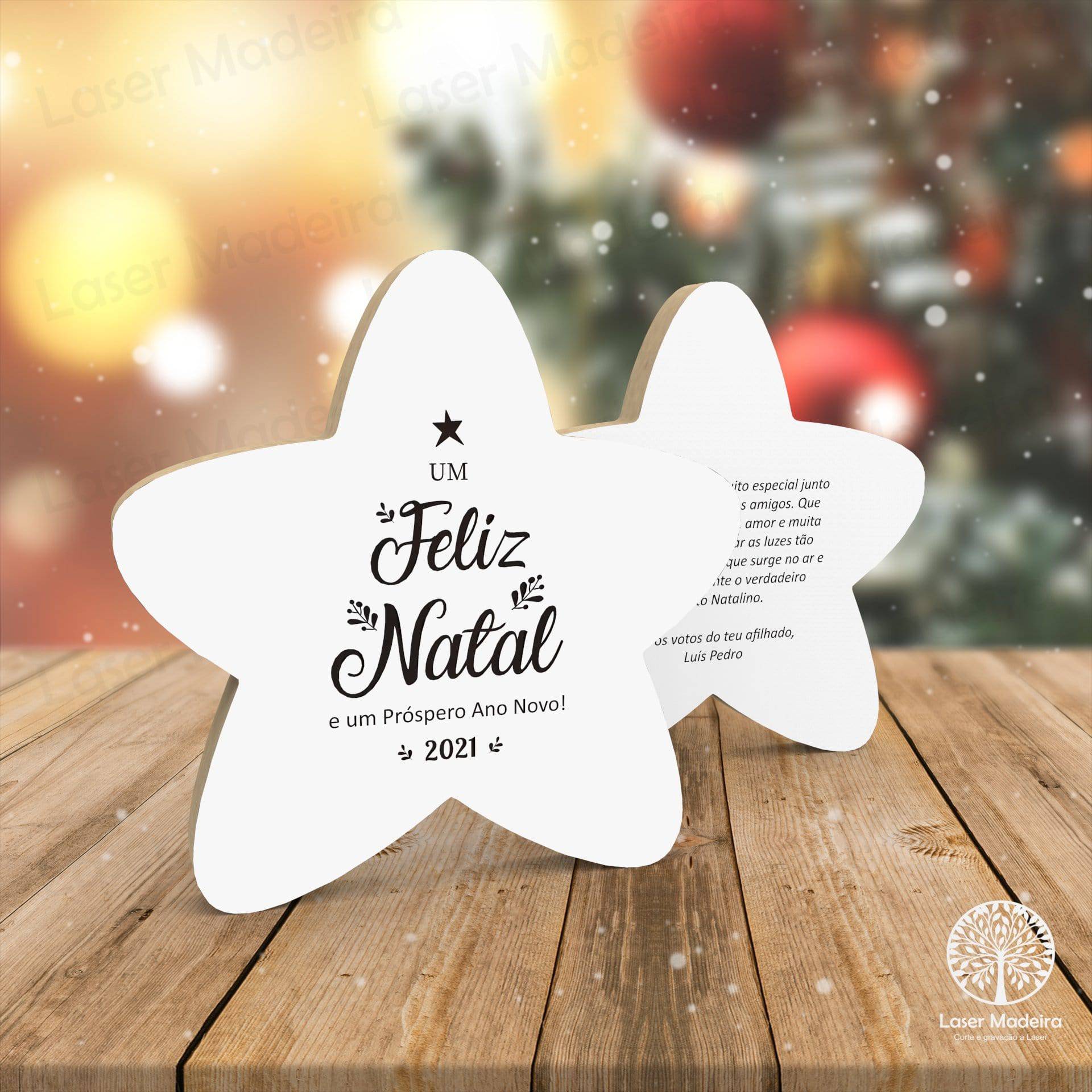 Estrela de Natal Personalizada - Modelo 1 - Laser Madeira