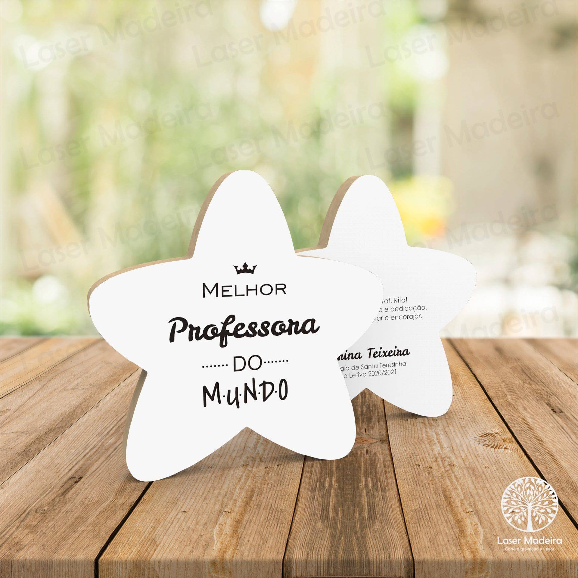 Estrela para Professores - Modelo 4 - Laser Madeira