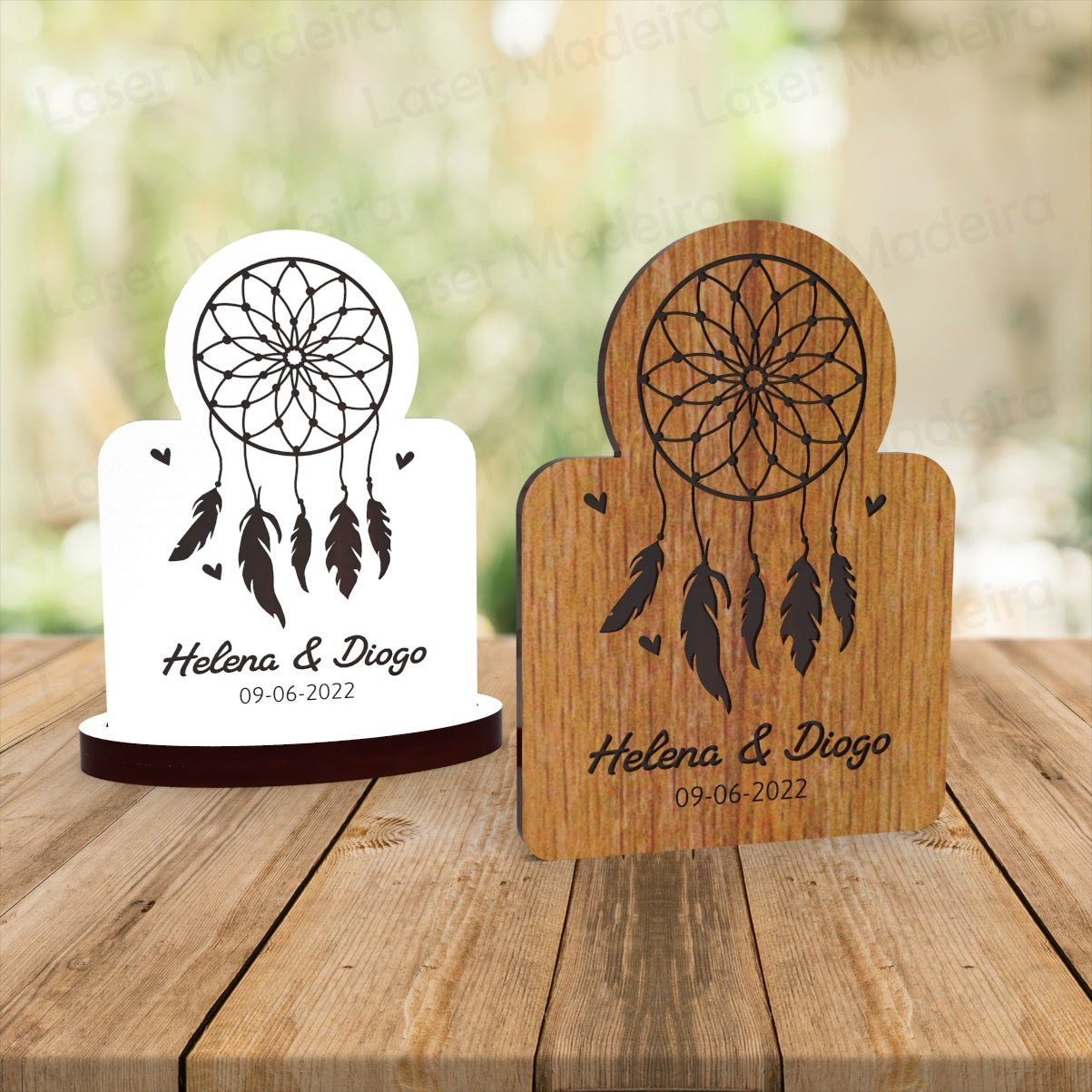 Lembrança Personalizada Casamento com Dream Catcher - Laser Madeira