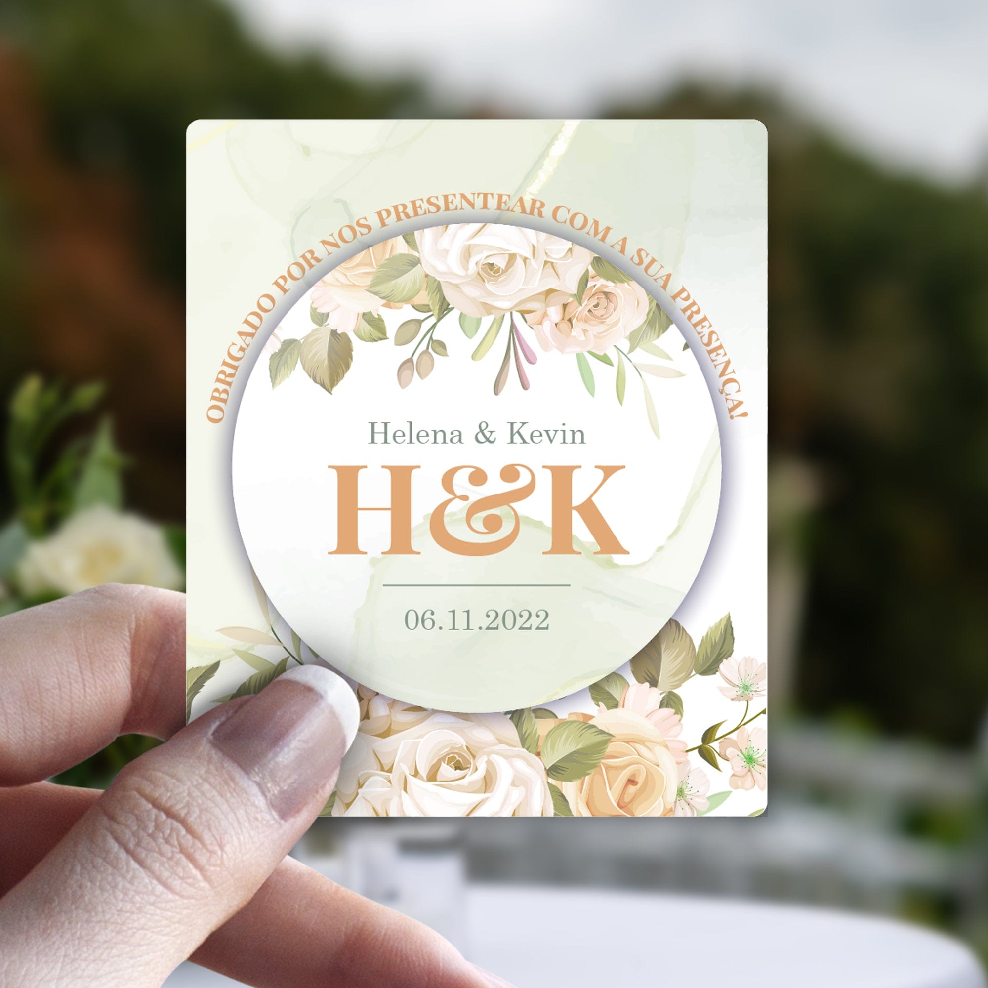 Lembrança Personalizada de Casamento - com Flores - Laser Madeira