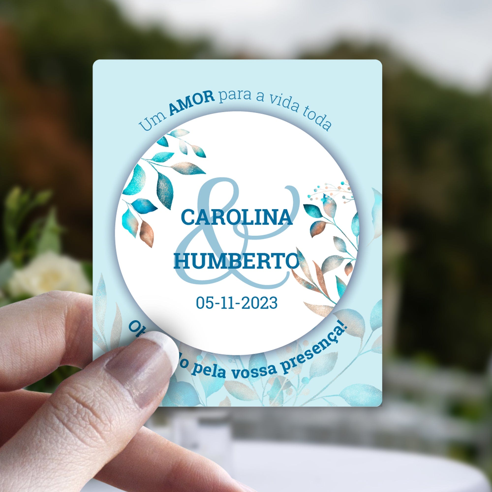 Lembrança Personalizada de Casamento - Flores em Azul - Laser Madeira