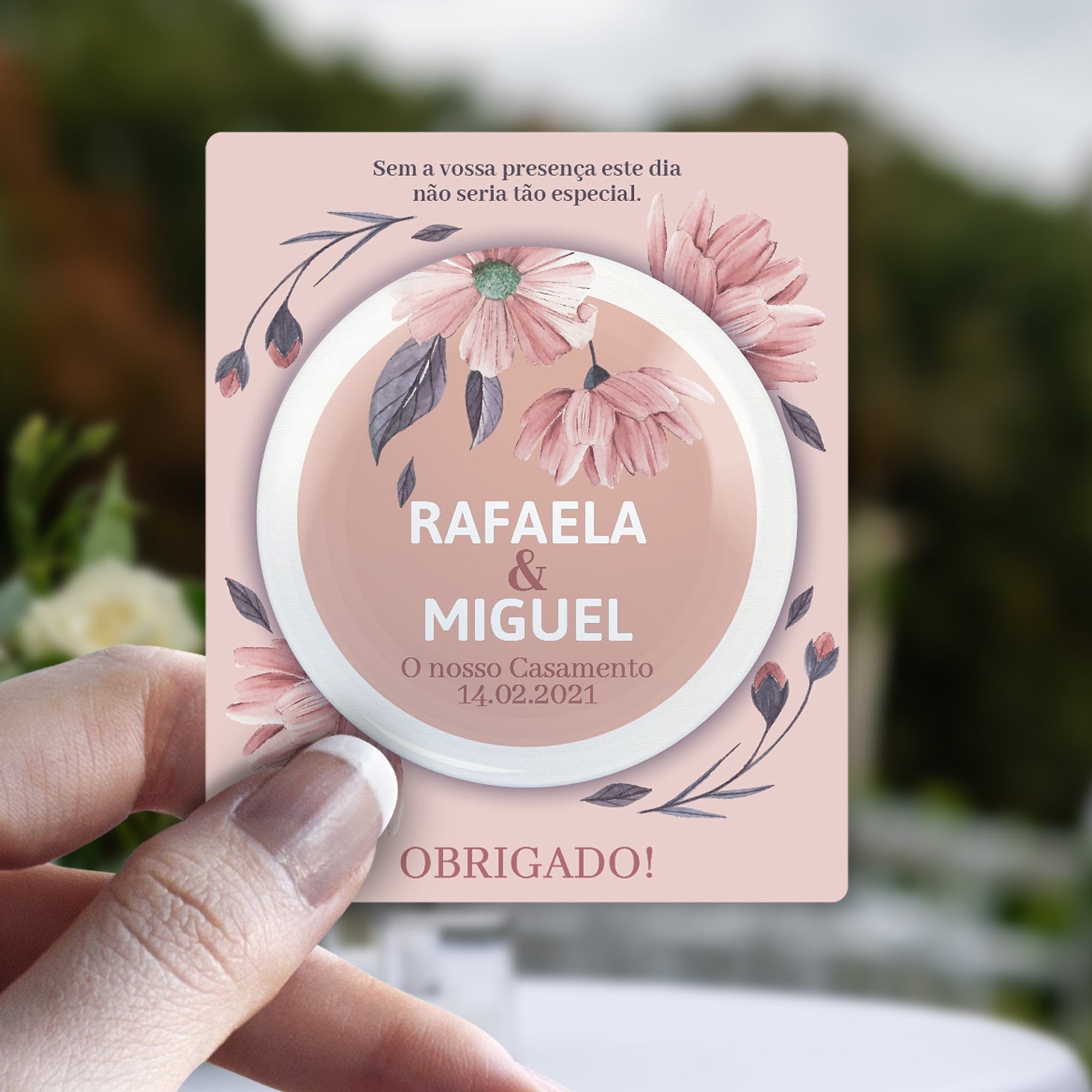 Lembrança Personalizada de Casamento - Flores Rosa - Laser Madeira