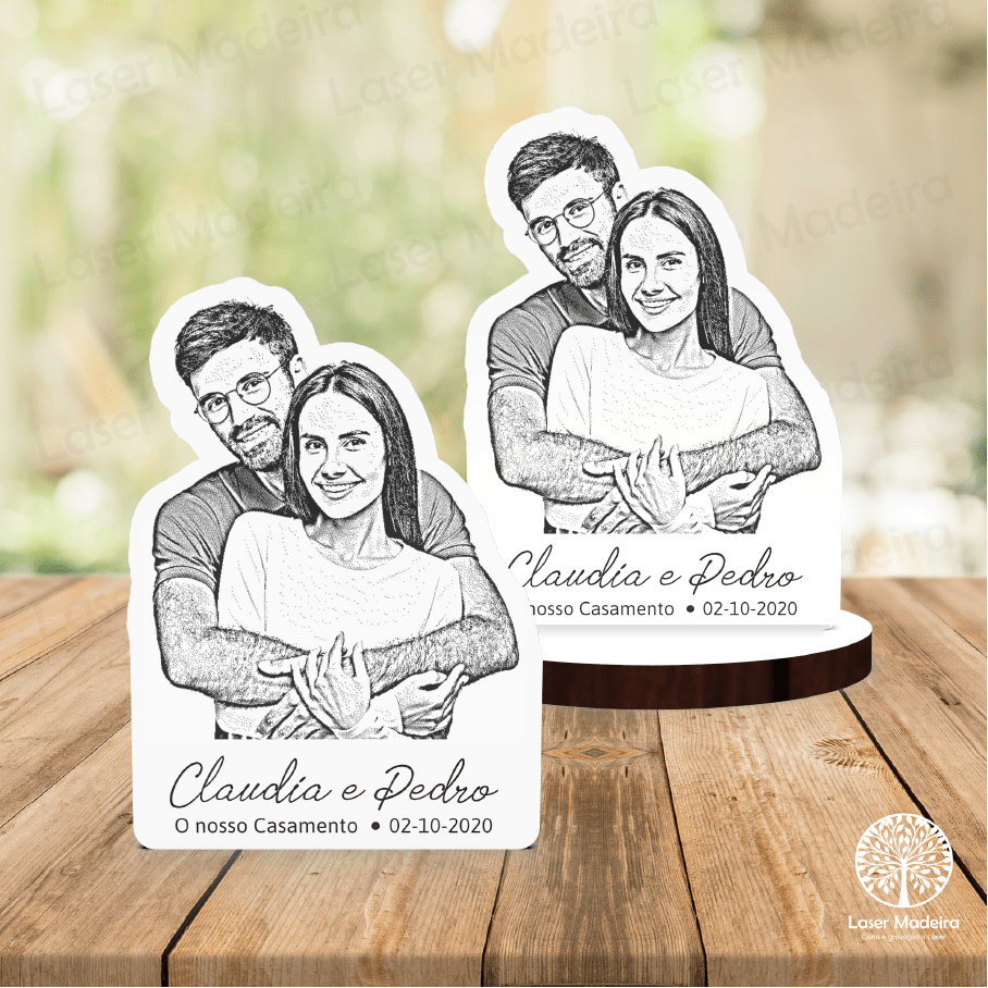 Lembrança Personalizada para Casamento com Fotogravação - com íman ou com Base - Laser Madeira