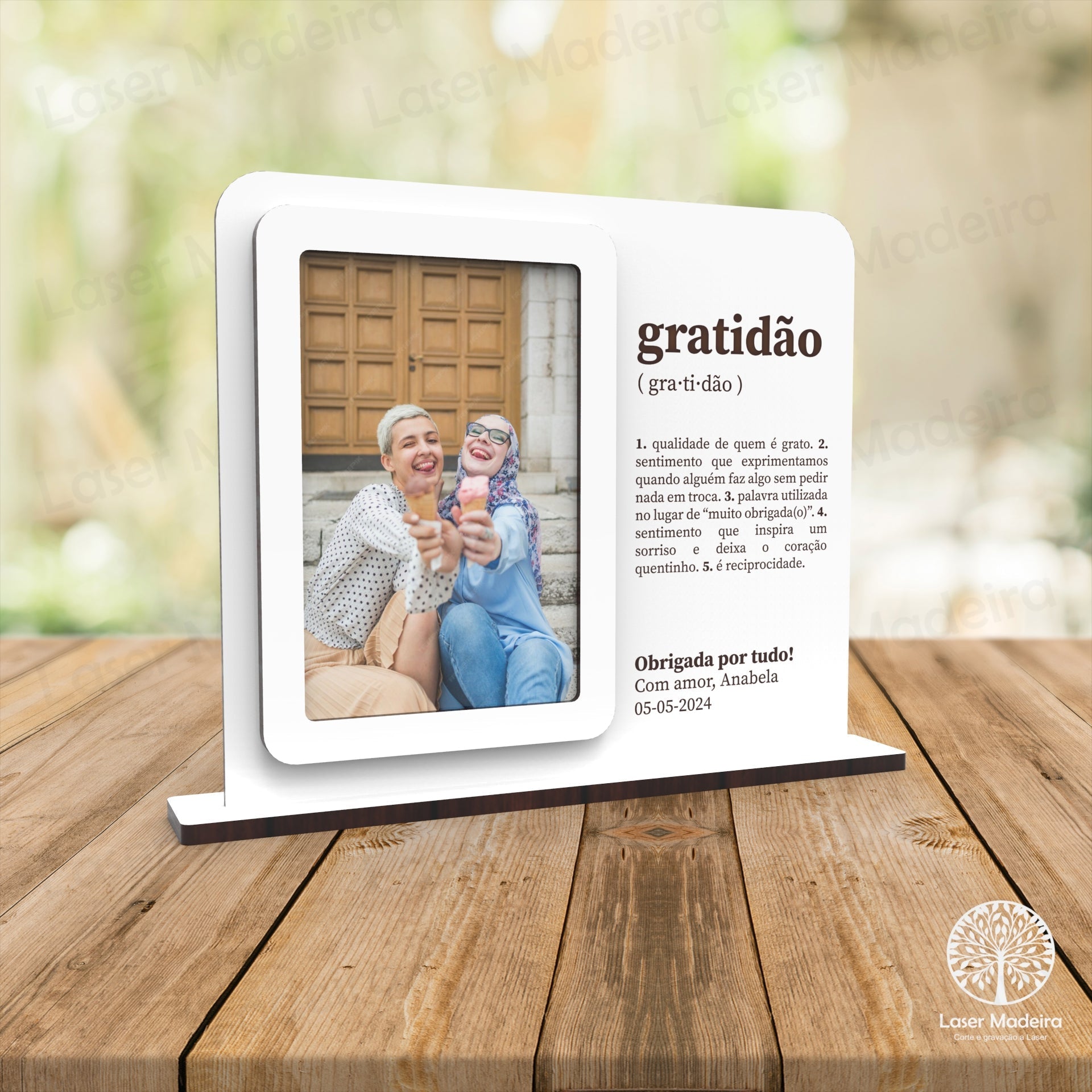 Moldura com Definição de Gratidão - Laser Madeira