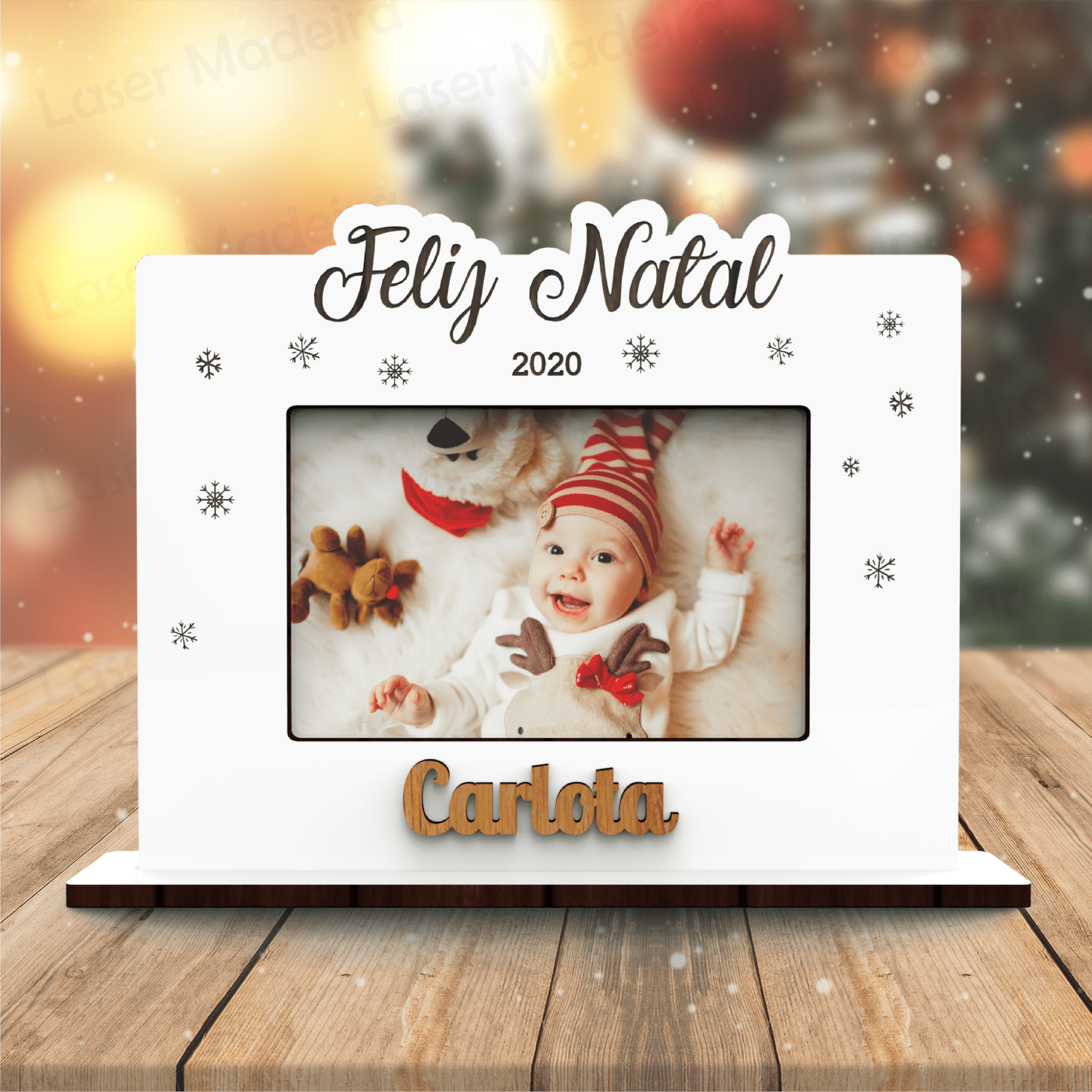 Moldura de Natal com Aplique Nome - Modelo 2 - Laser Madeira