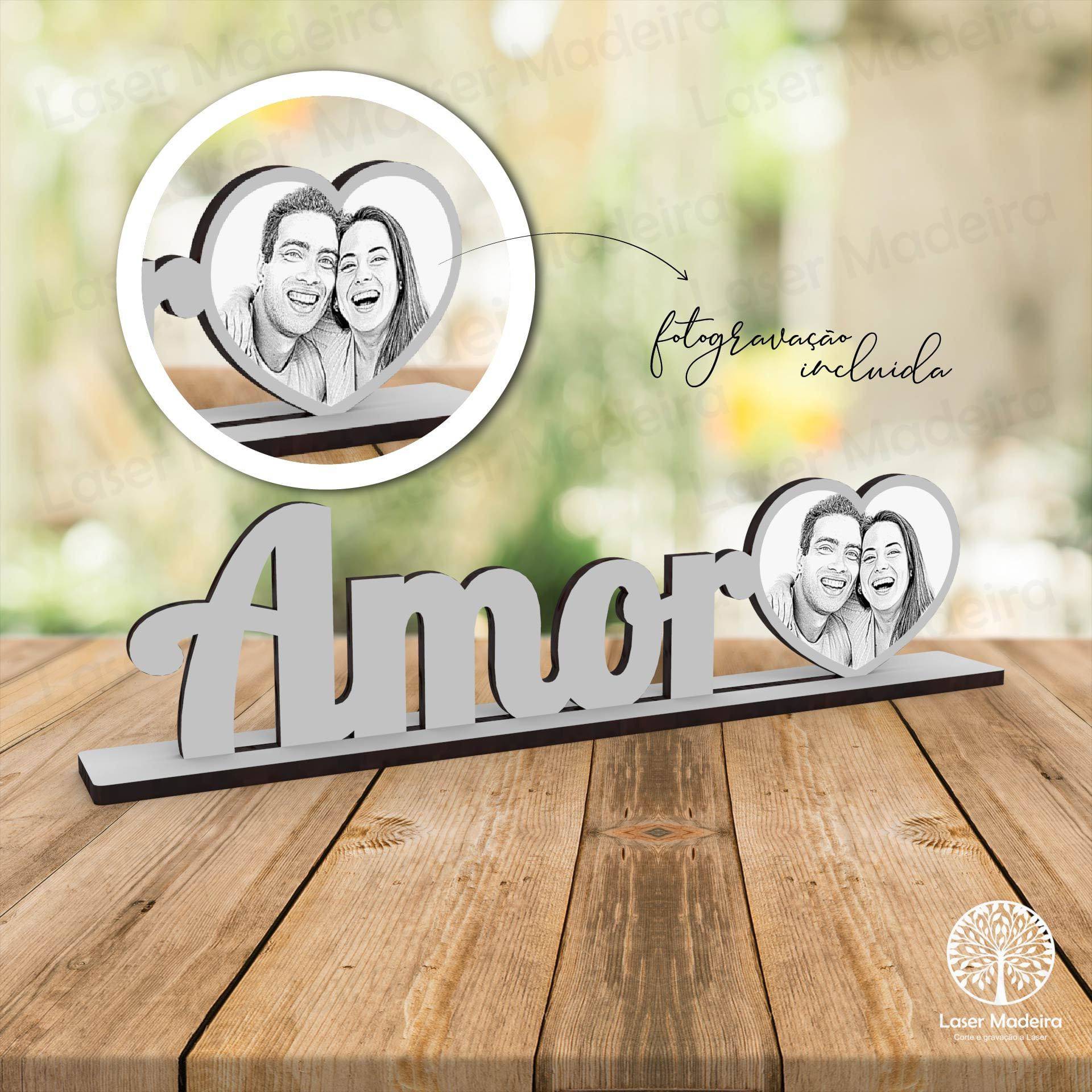 Placa «Amor» com Fotogravação (35cm) - Laser Madeira