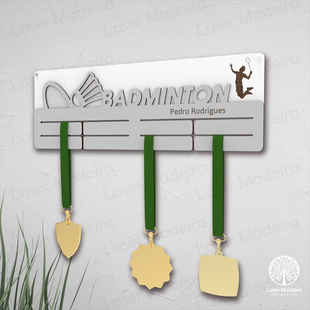 Placa Porta - Medalhas - Badminton - Laser Madeira