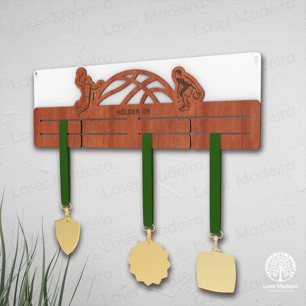 Placa Porta - Medalhas - Basquetebol - Laser Madeira