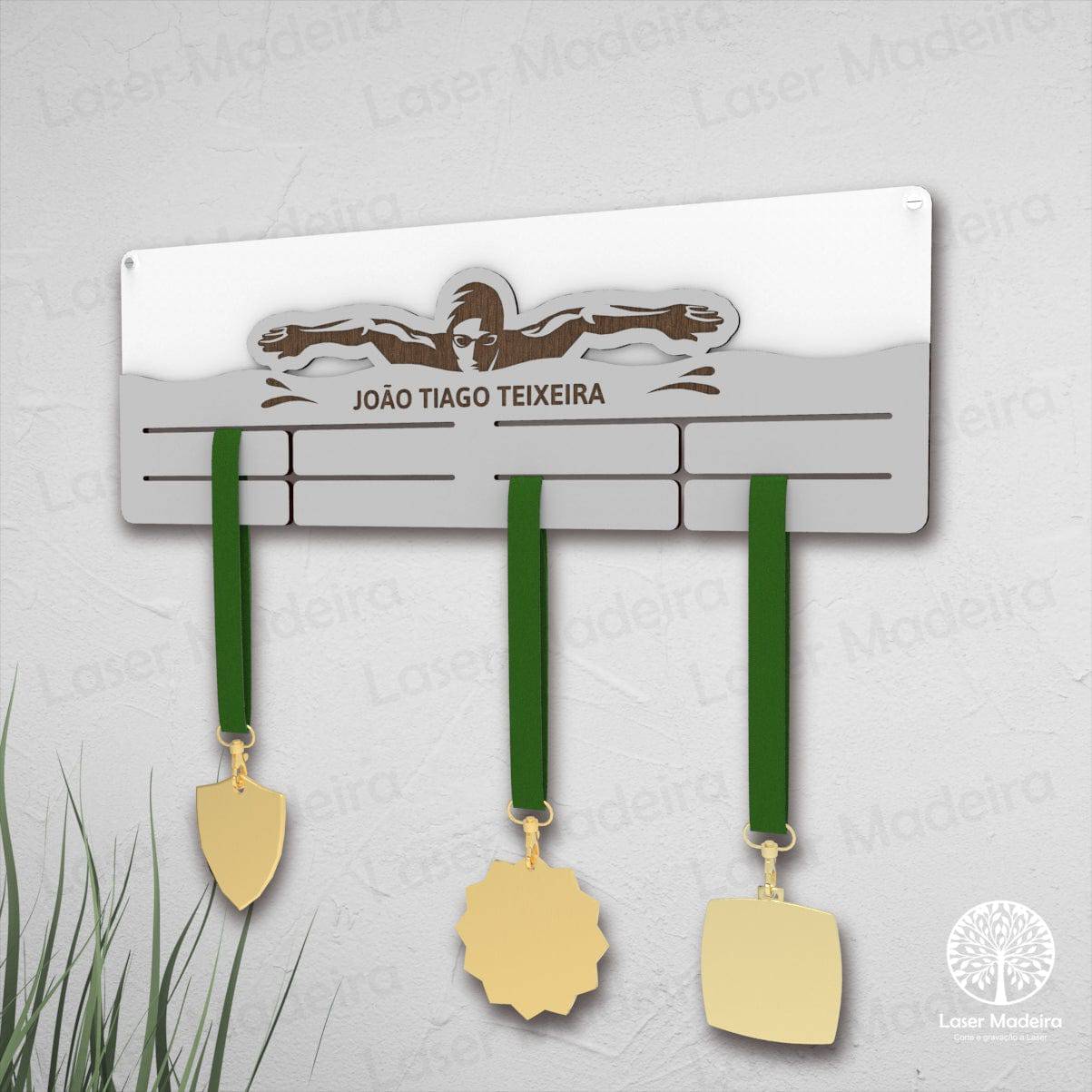 Placa Porta - Medalhas - Natação 2 - Laser Madeira