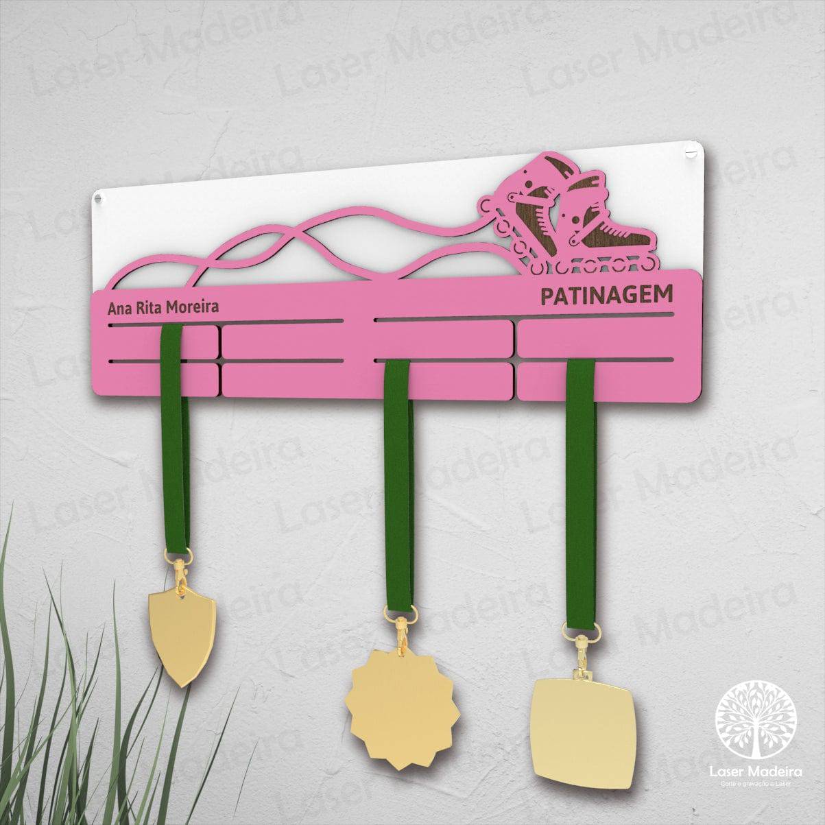 Placa Porta Medalhas Personalizada - Patinagem - Laser Madeira